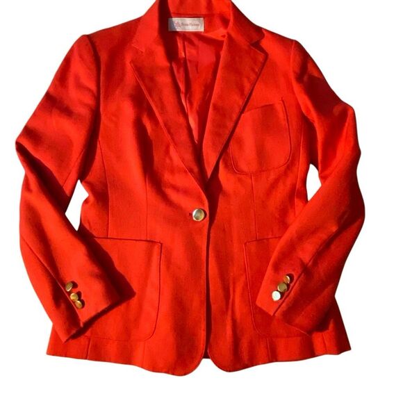 Vintage Evan Picone Linen Lined Red 2 piece Jacket Pockets Suit 10 12 Union Made - Picture 4 of 11